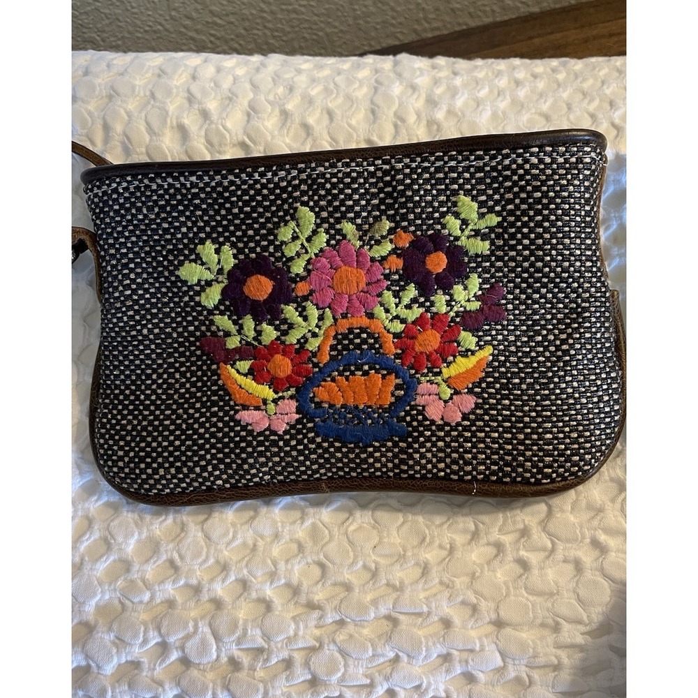 Consuela Embroidered Floral Wristlet Tweed Leopard Boho Funky Retired - Picture 2 of 12